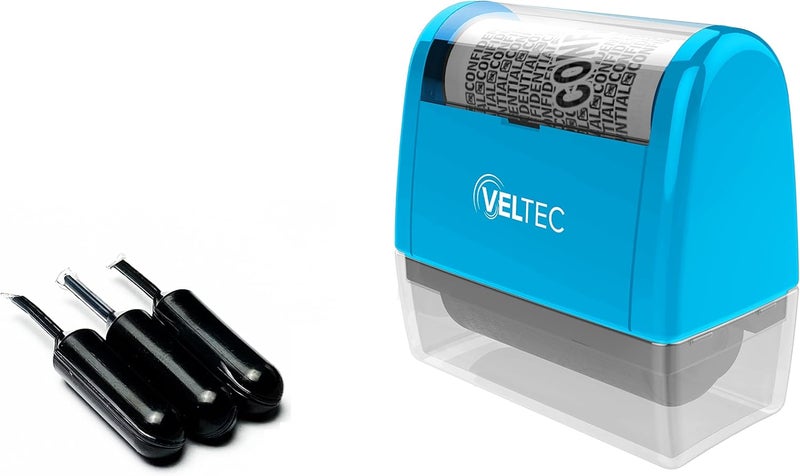 Veltec ID Protector Ink Roller - Identity Theft Protection Roller Stamp Set (Blue, Stamp+3 Refills) - Image 5